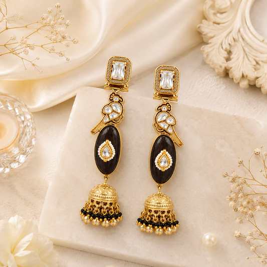 Midnight Pearl Jhumka Earrings (55627)