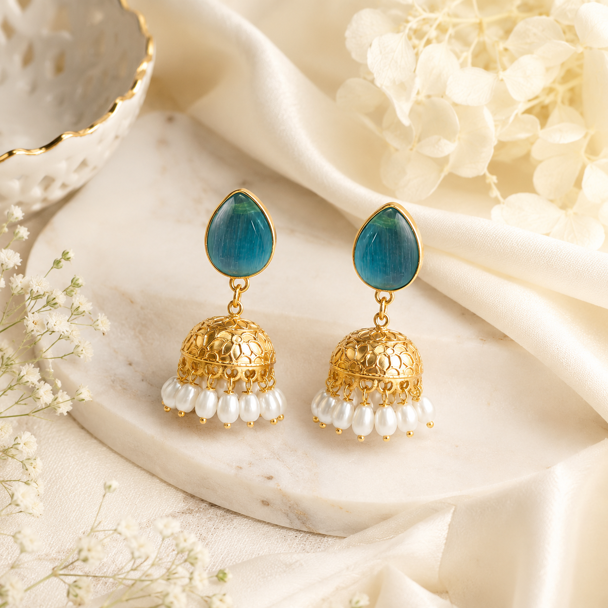 Aqua Noor Pearl Jhumkas (53446)