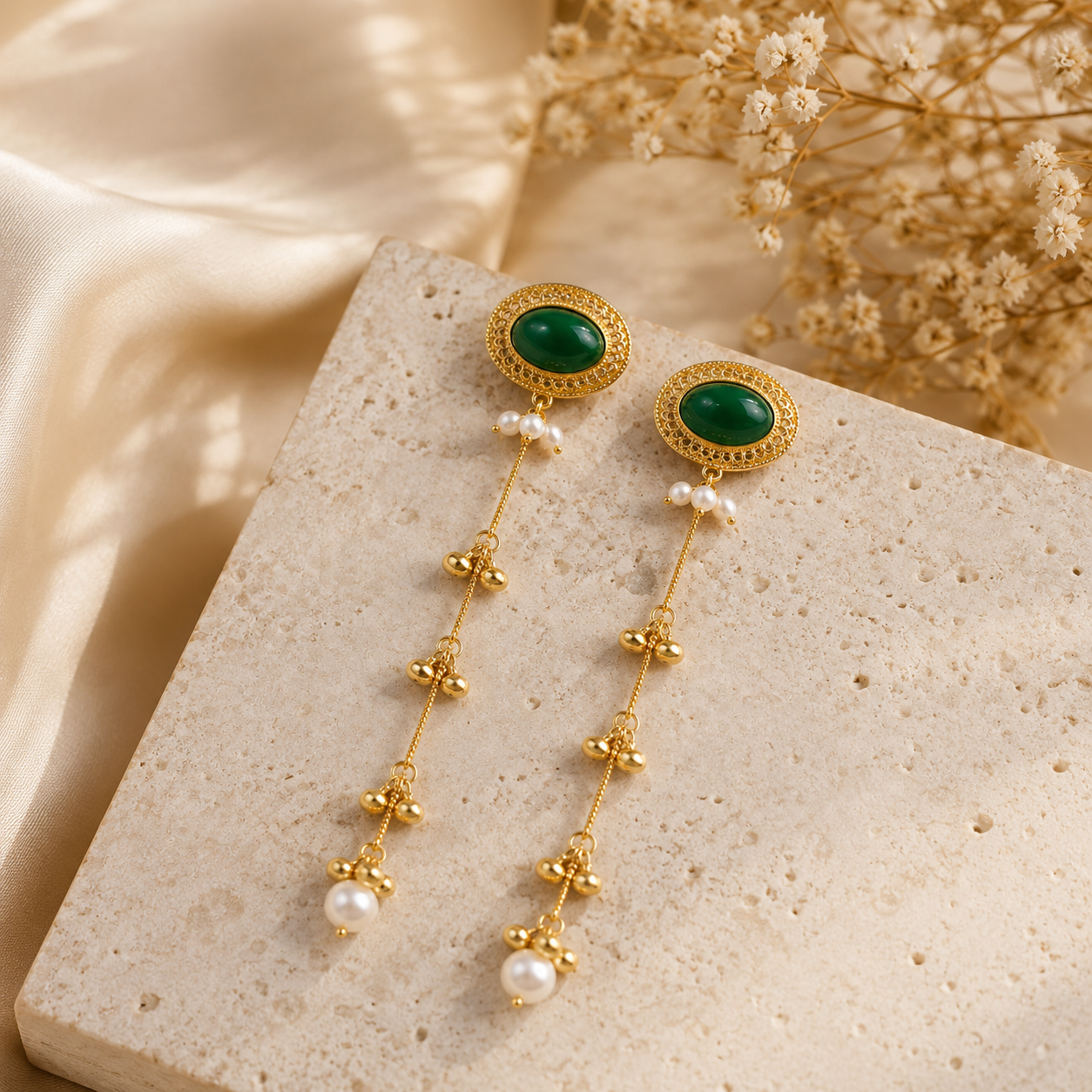 Emerald Ghungroo Cascade Earrings (53464)