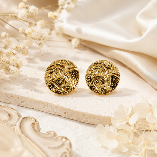 Molten Gold Disc Stud Earrings (52343)
