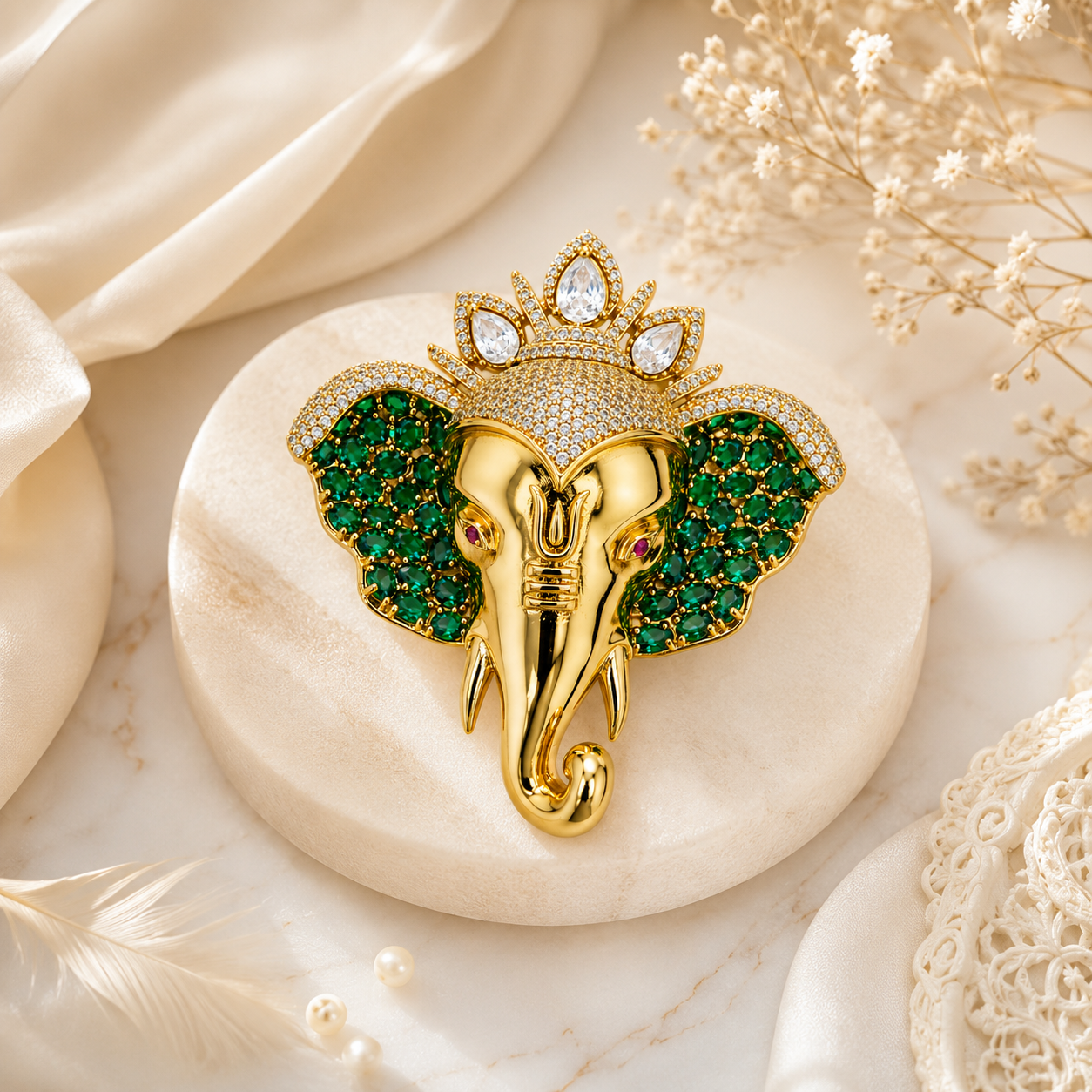 Emerald Ganesha Royale Brooch (54342)