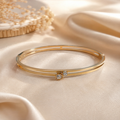 Minimal Gold-Tone Two Stone Bangle Bracelet for Women (58752)