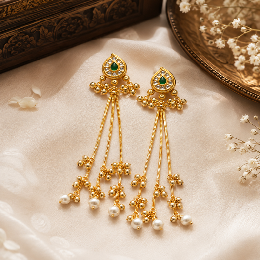 Mayura Emerald Tassel Earrings (53434)