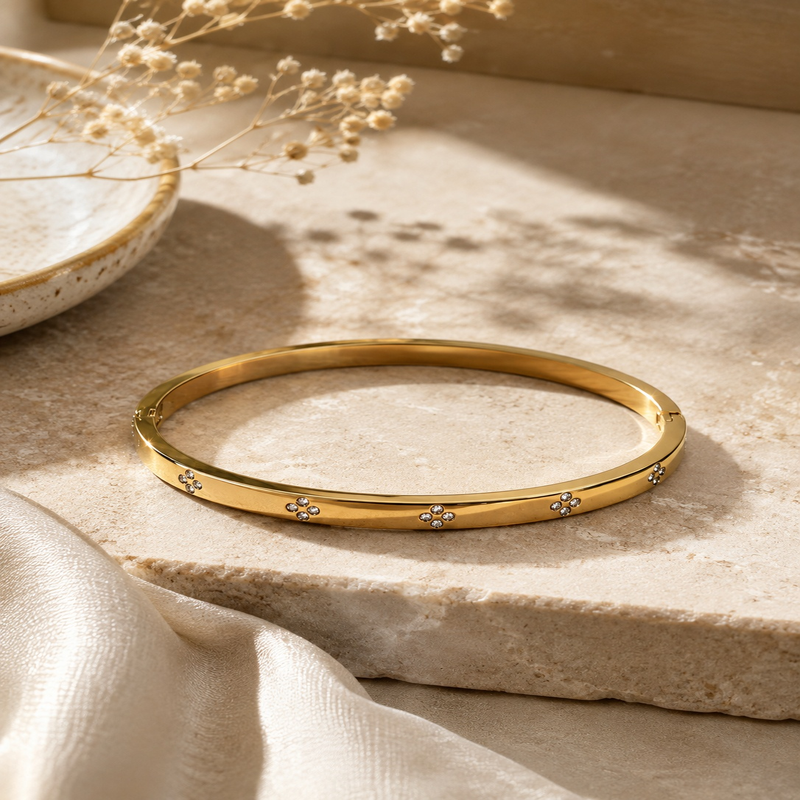 Sleek Gold-Tone Flower Motif Bracelet for Women (58751)
