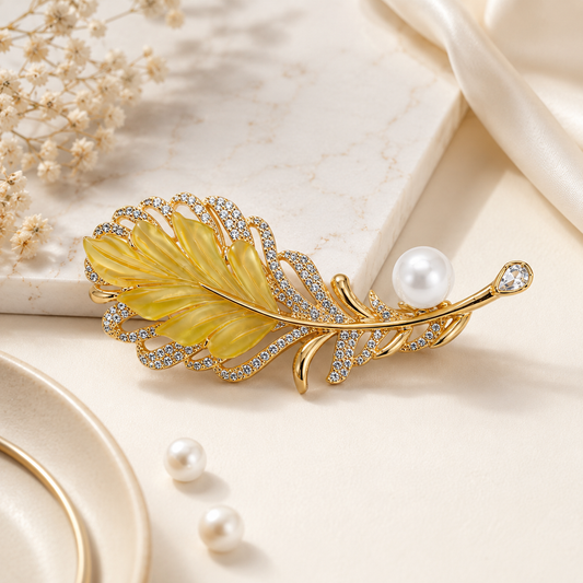 Golden Plume Pearl Brooch (52533)
