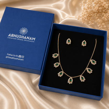 Emerald Teardrop Elegance Necklace Set