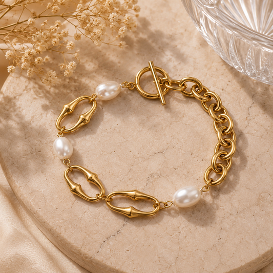 Golden Pearl Chain Bracelet(52194)