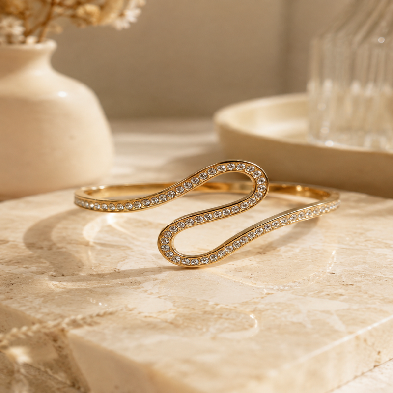 Women’s Gold-Tone Crystal Wave Cuff Bracelet (59742)