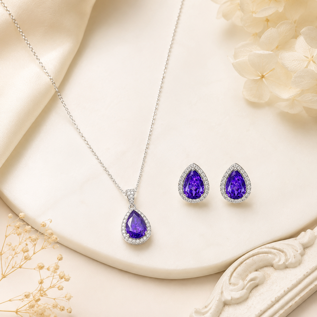 Amethyst Teardrop Pendant Set (56543)