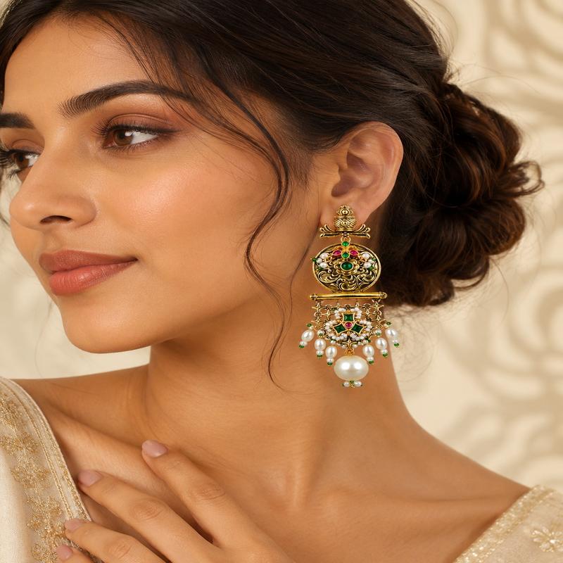 Emerald Lotus Heritage Earrings (53609)