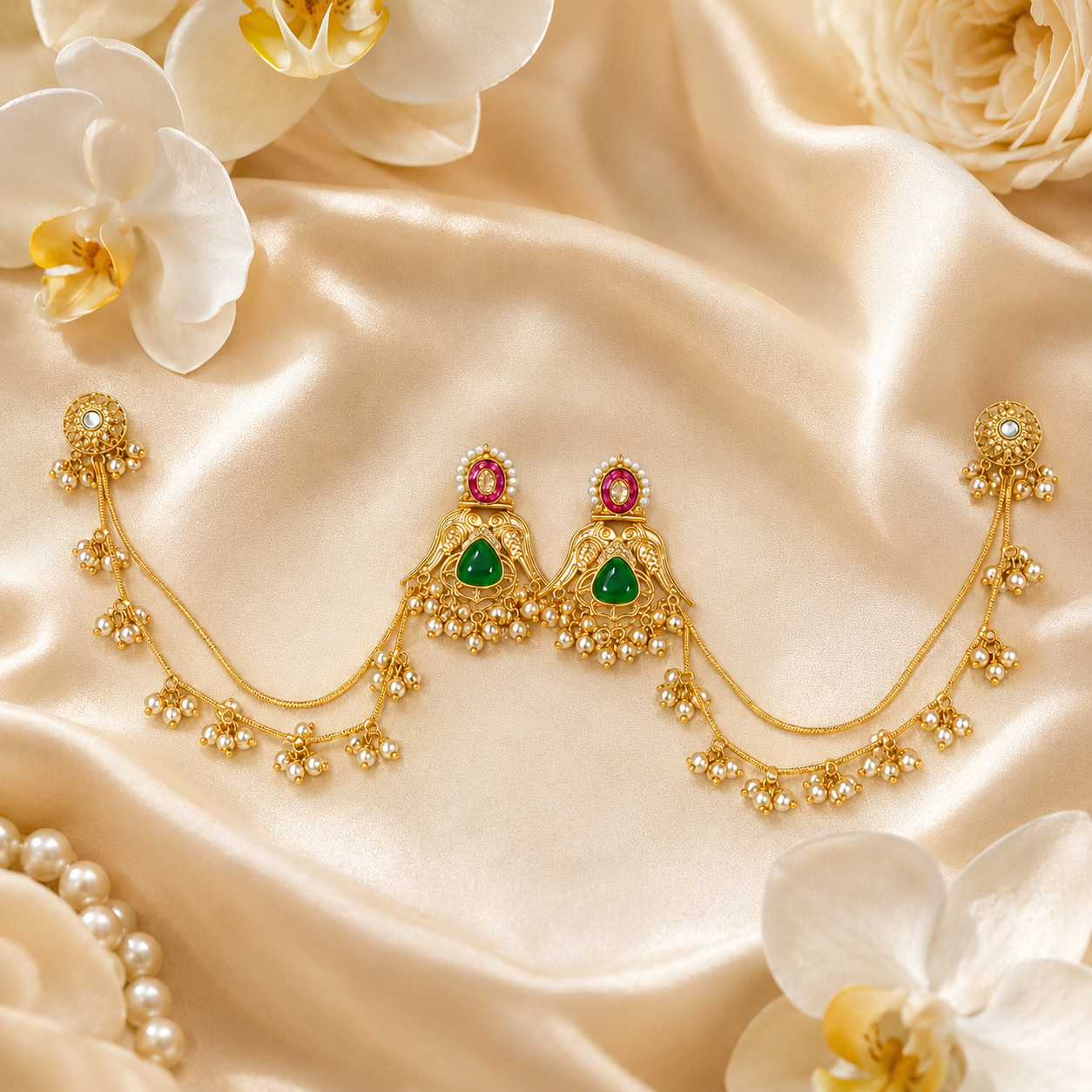 Emerald Pink Kundan Sahara Earrings