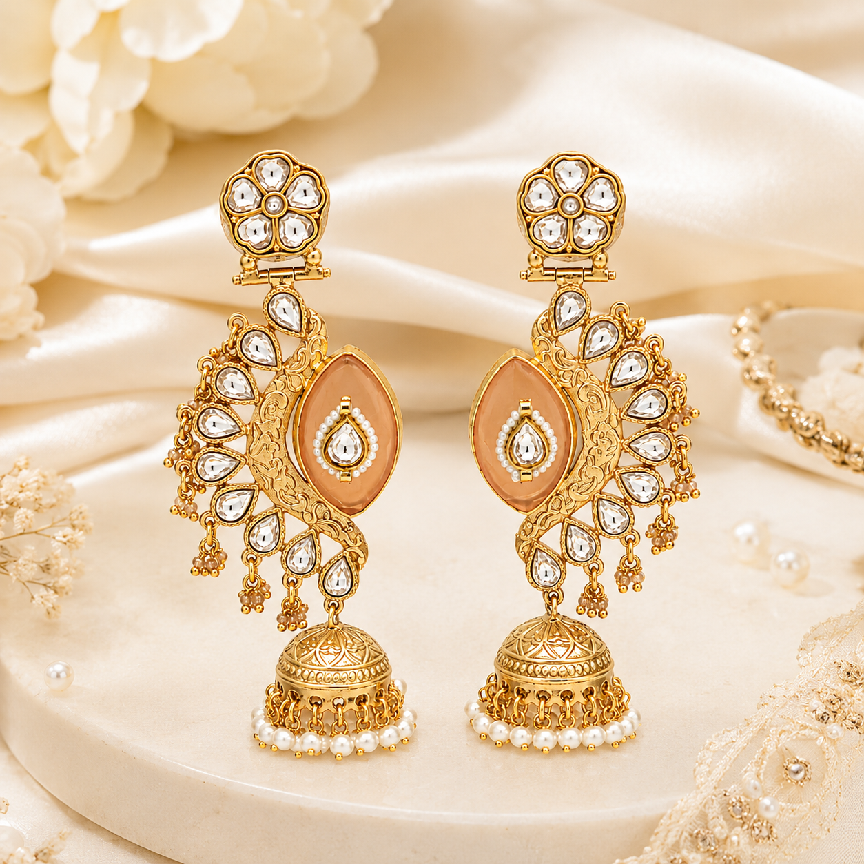 Pearl Petal Kundan Jhumkas (55639)
