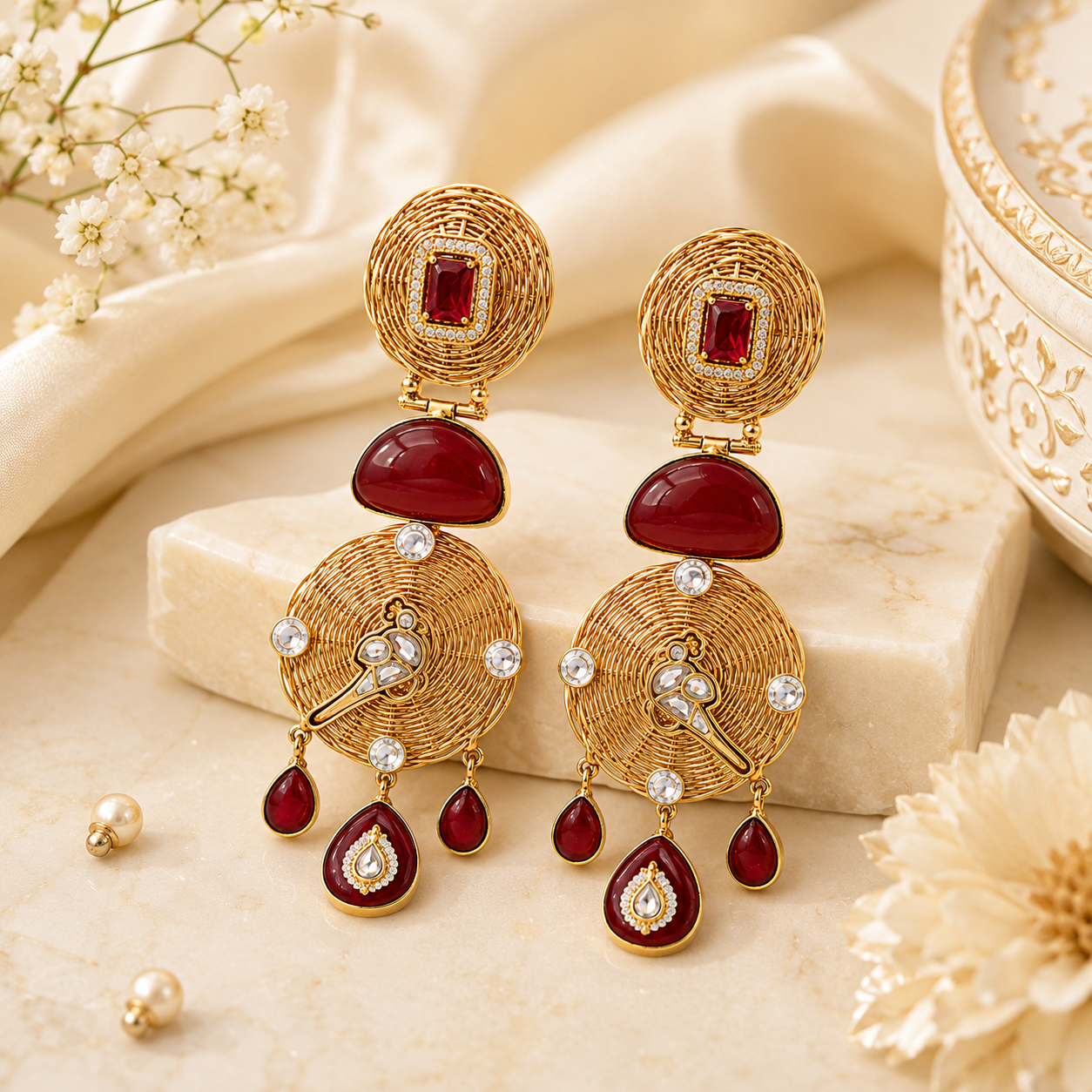 Ruhani Ruby Statement Earrings (55665)