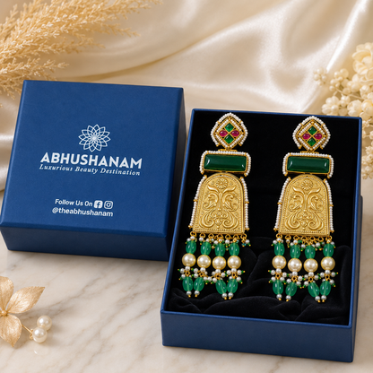 Rajeshwari Emerald Temple Earrings