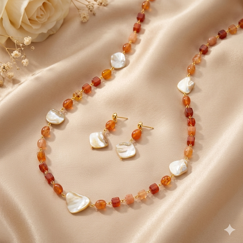 Amber Pearl Necklace Set