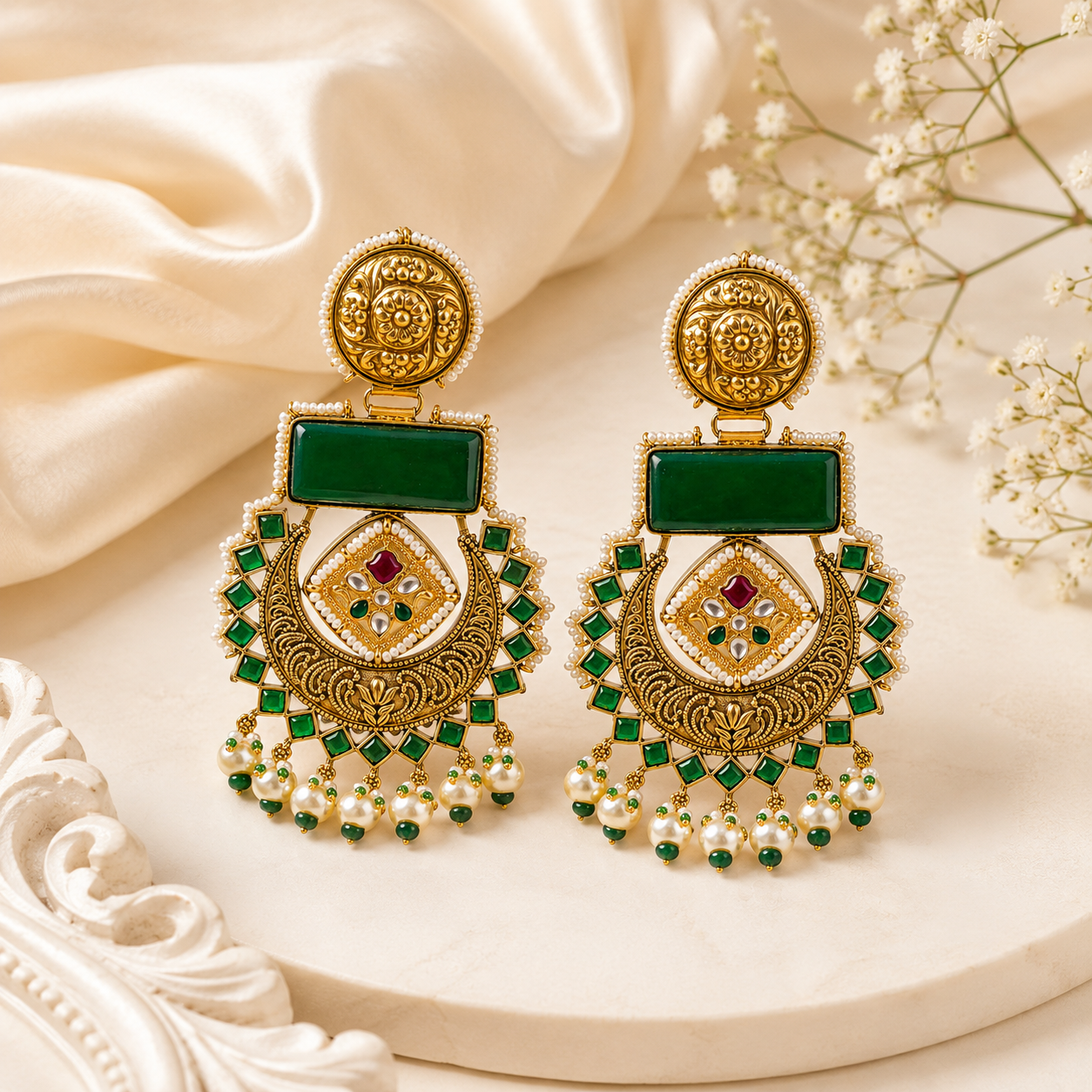 Emerald Chandbali Earrings (53728)