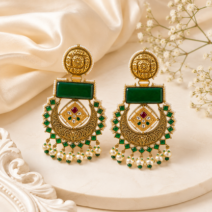 Emerald Chandbali Earrings (53728)