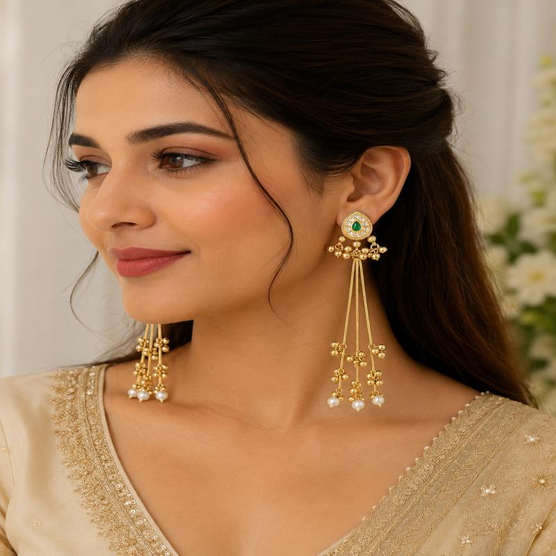Mayura Emerald Tassel Earrings (53434)