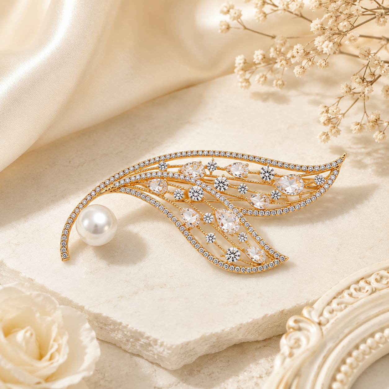 Pearl Whisper Leaf Brooch (52535)