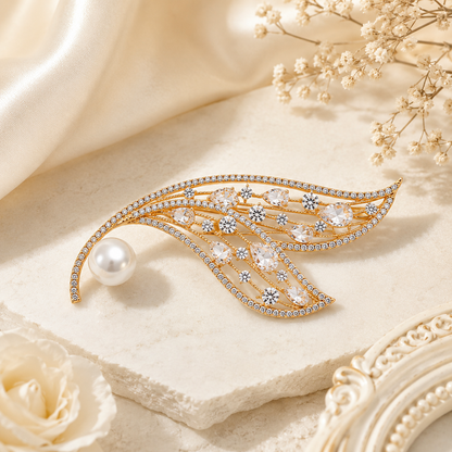 Pearl Whisper Leaf Brooch (52535)