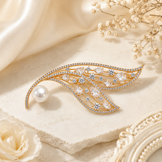 Pearl Whisper Leaf Brooch (52535)