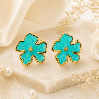 Aqua Blossom Stud Earrings (52341)