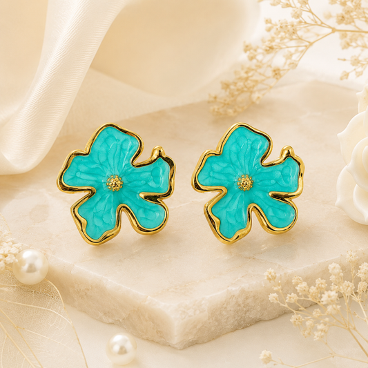 Aqua Blossom Stud Earrings (52341)