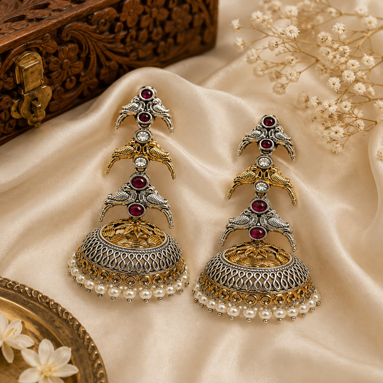 Royal Ruby Meenakari Jhumkas (53731)
