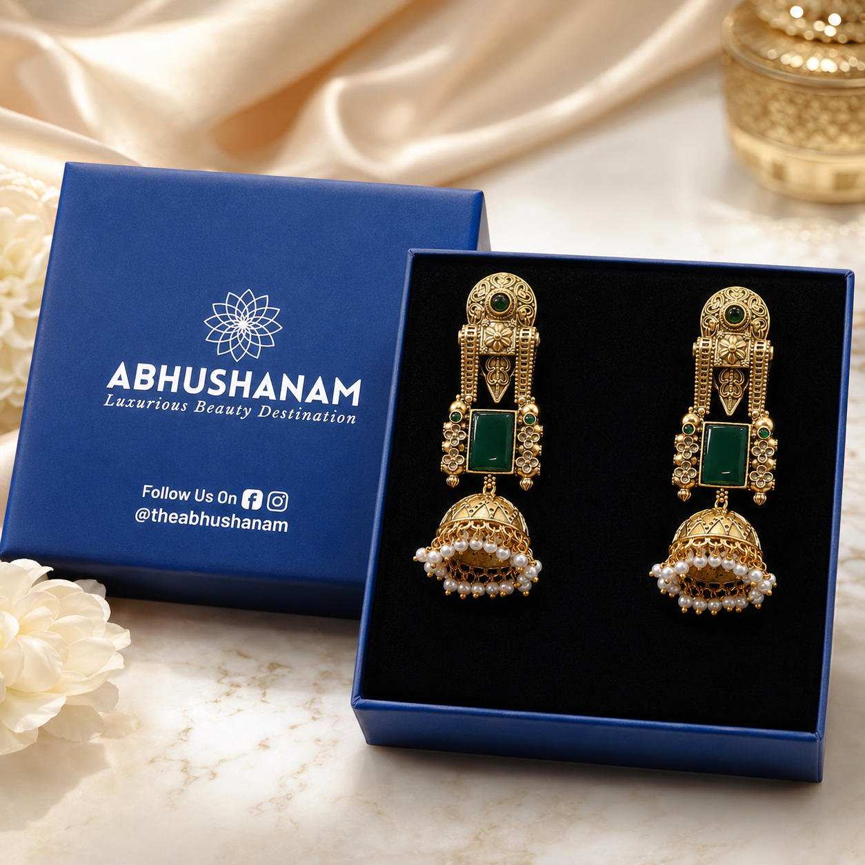 Emerald Noor Jhumkas