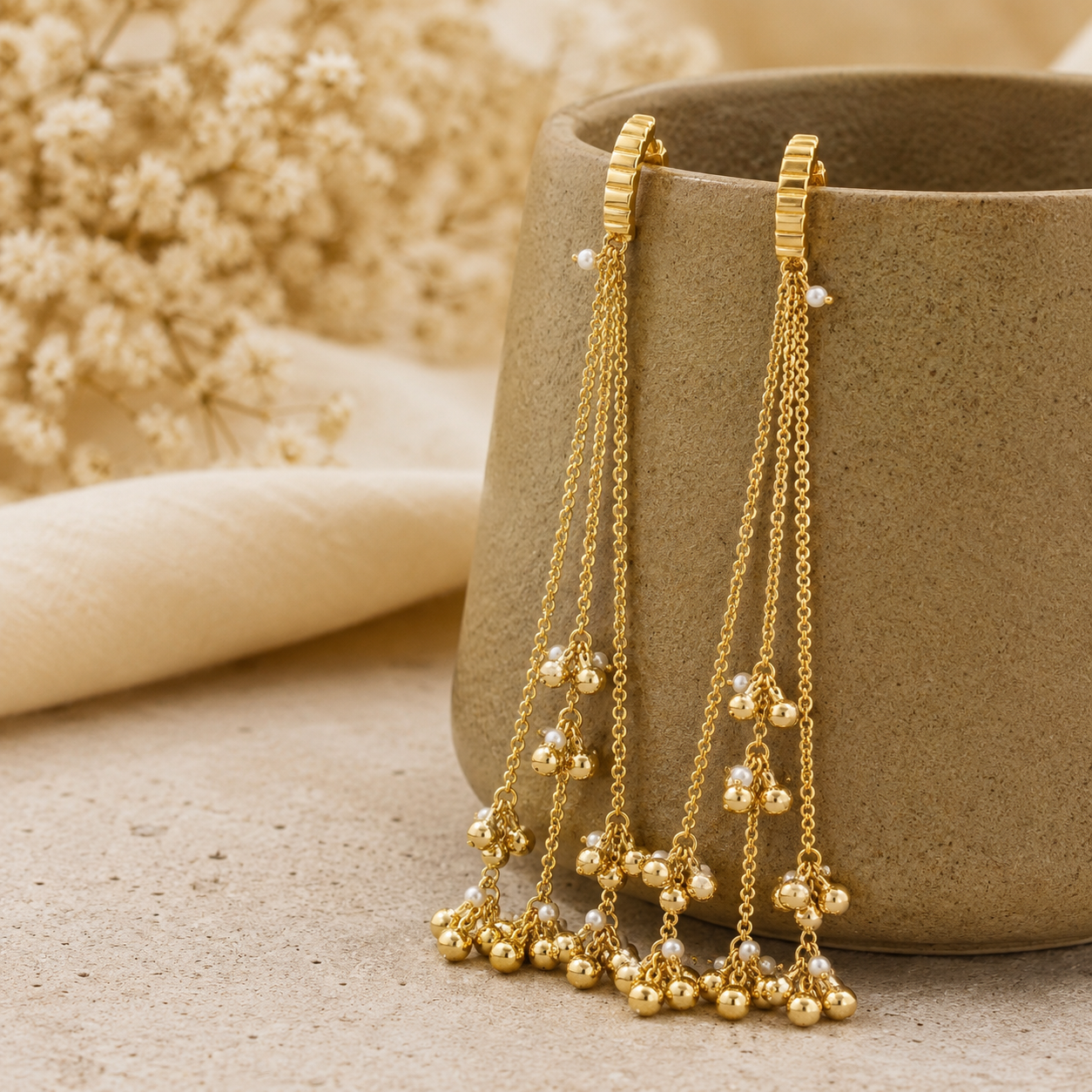 Sunehri Pearl Tassel Earrings (53630)