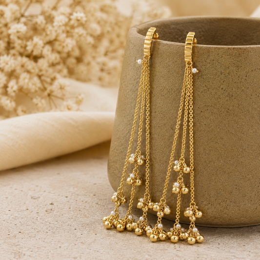 Sunehri Pearl Tassel Earrings (53630)