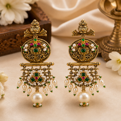 Emerald Lotus Heritage Earrings (53609)