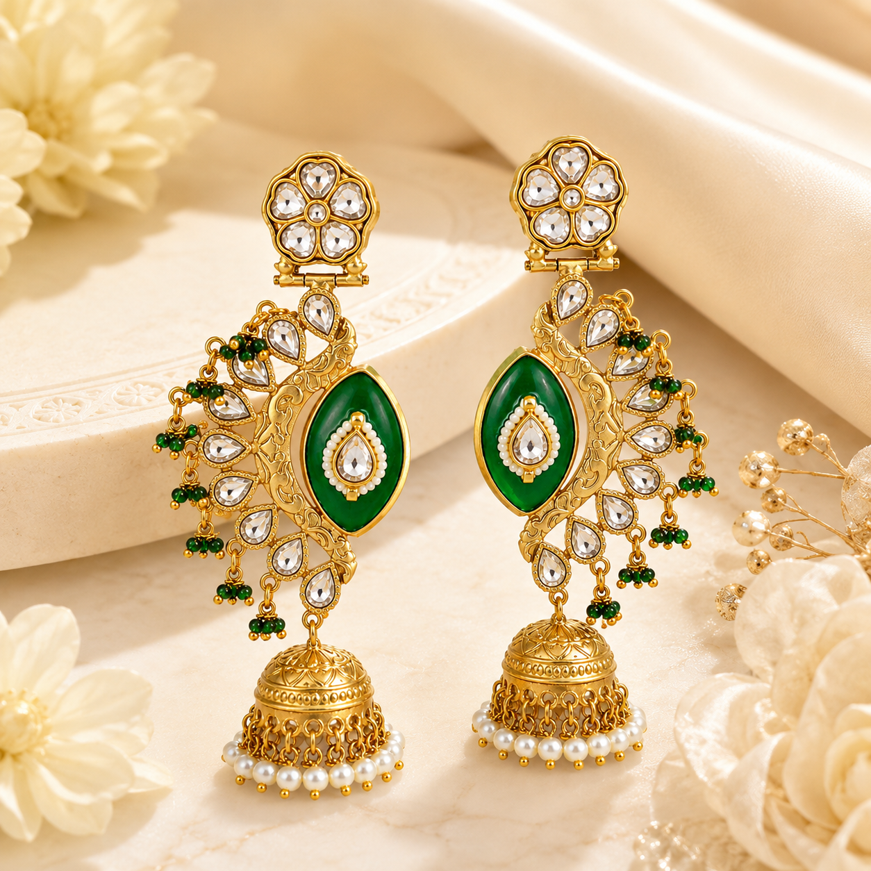 Meher Emerald Kundan Jhumkas (55637)