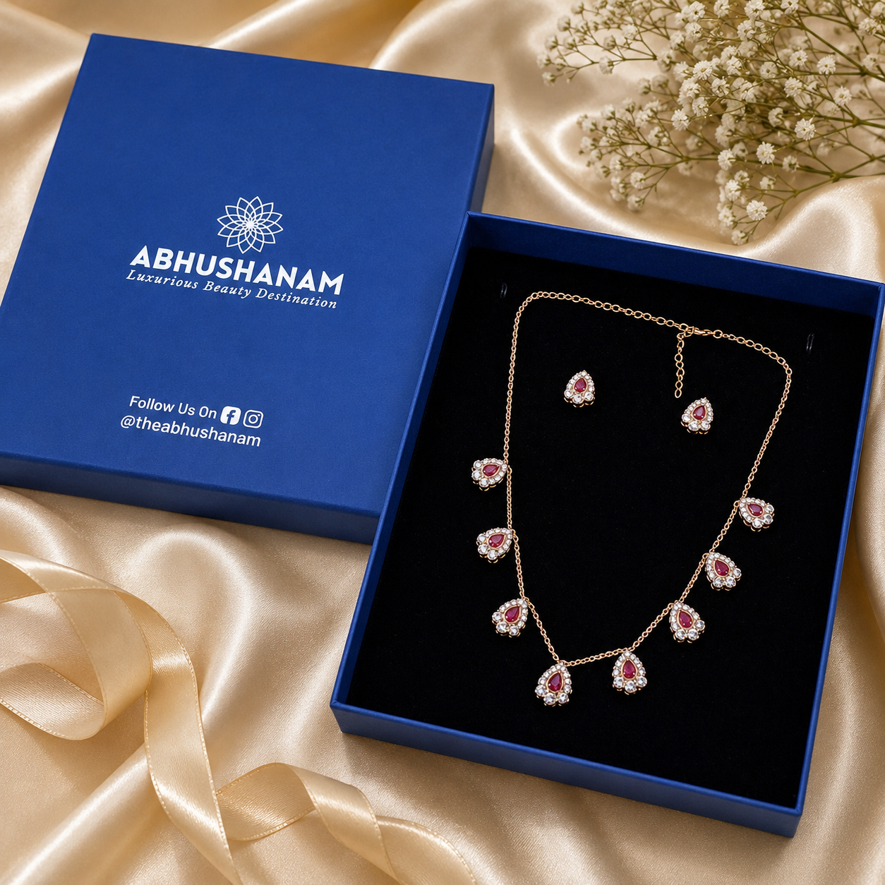 Royal Crimson Teardrop Necklace Set