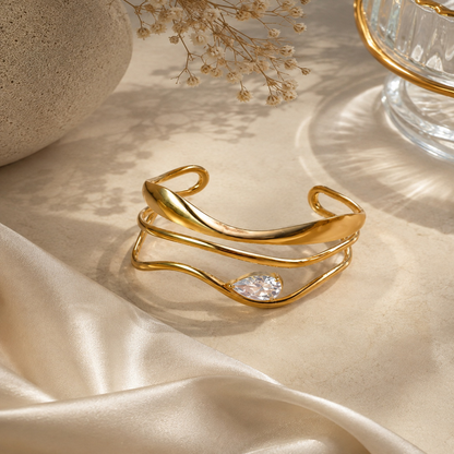 Modern Gold Finish Crystal Cuff Bracelet for Women (58376)