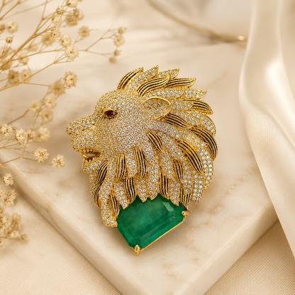 Royal Emerald Lion Brooch (54613)