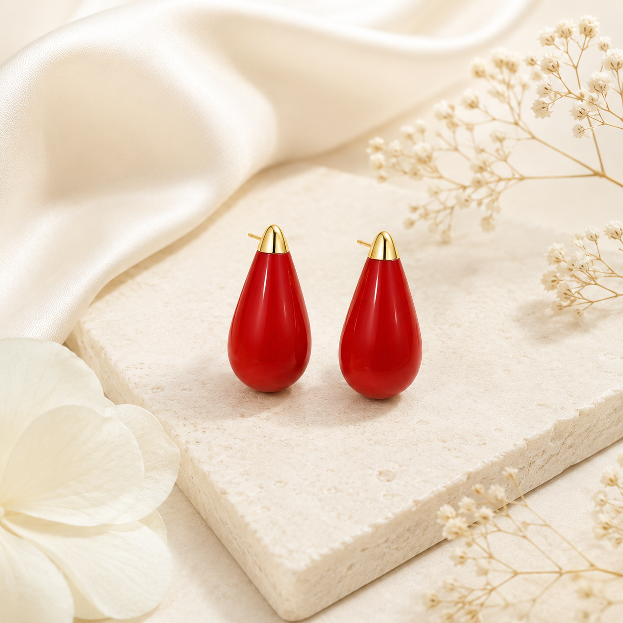 Crimson Dewdrop Stud Earrings (52397)