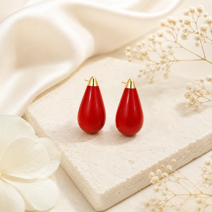 Crimson Dewdrop Stud Earrings (52397)