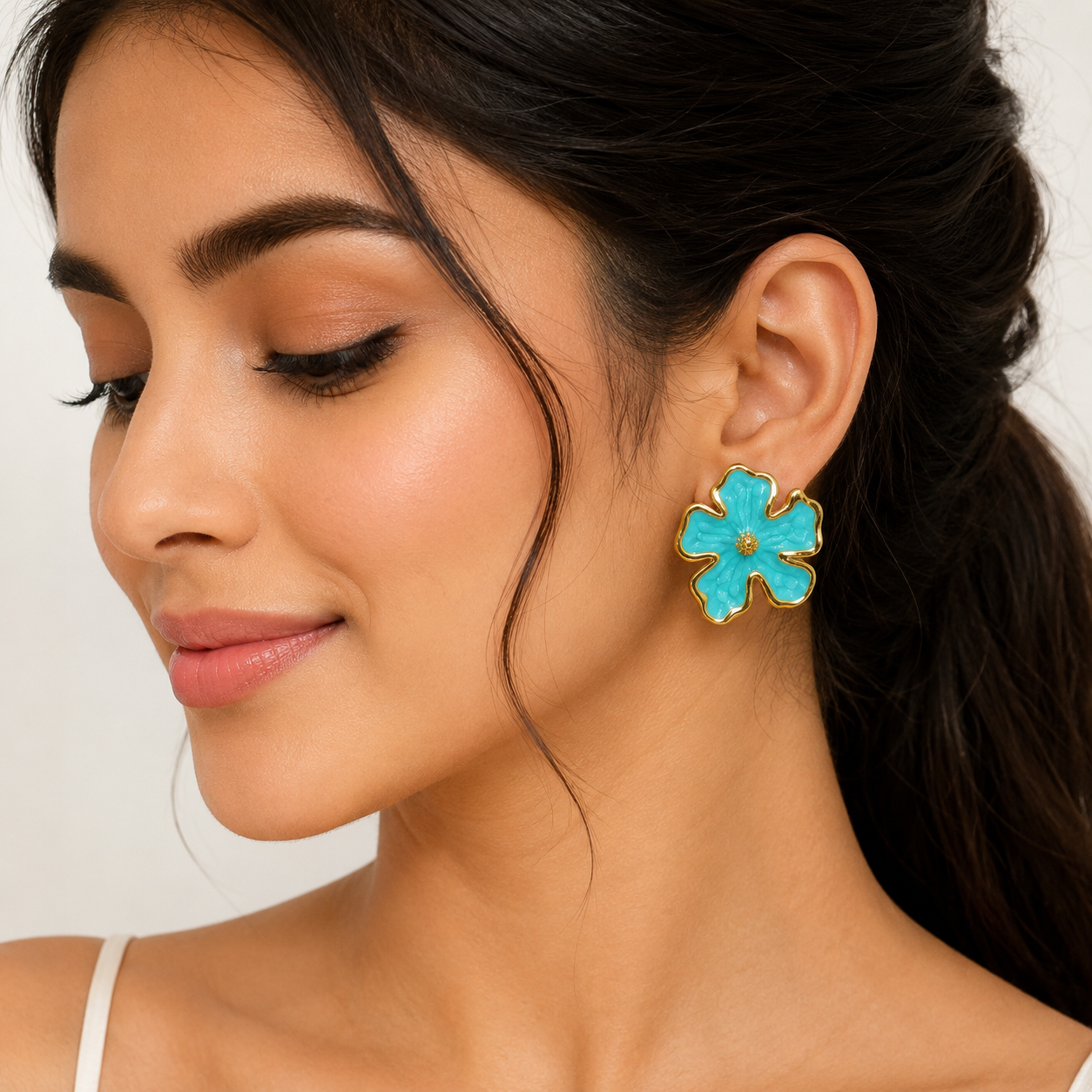 Aqua Blossom Stud Earrings (52341)