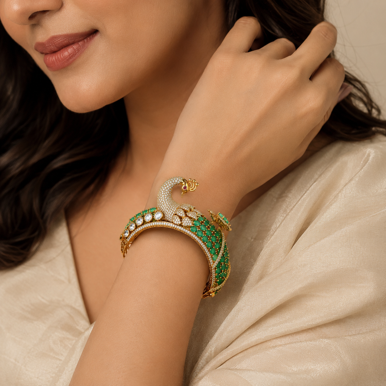 Mayurika Emerald Peacock Kada (56202)