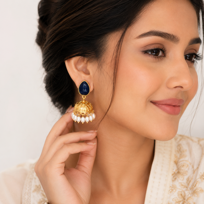 Blue Royale Pearl Drop Jhumkas (53442)