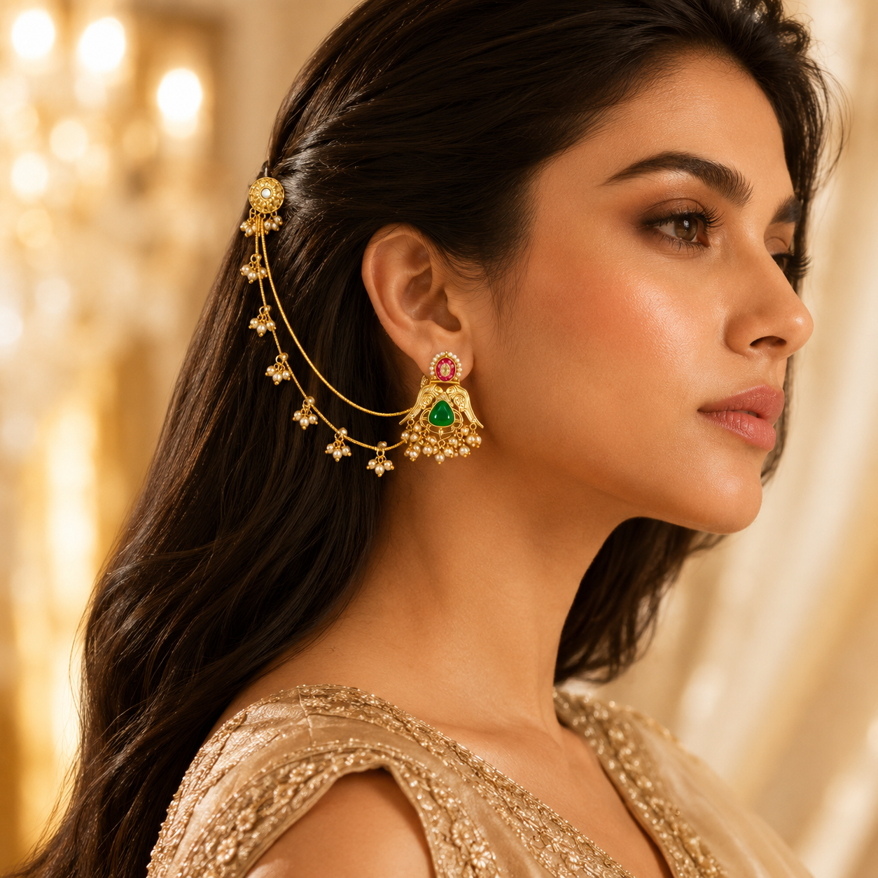 Emerald Pink Kundan Sahara Earrings