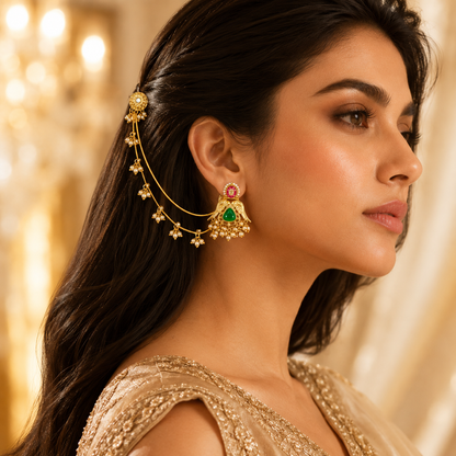 Emerald Pink Kundan Sahara Earrings