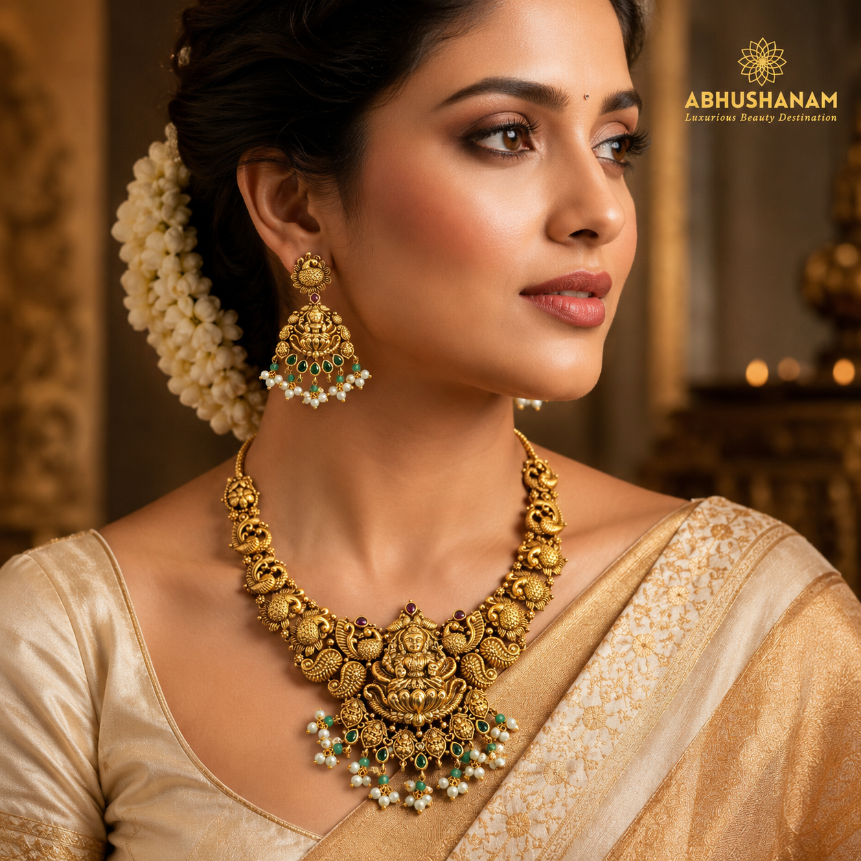Emerald Lakshmi Jewellery Set