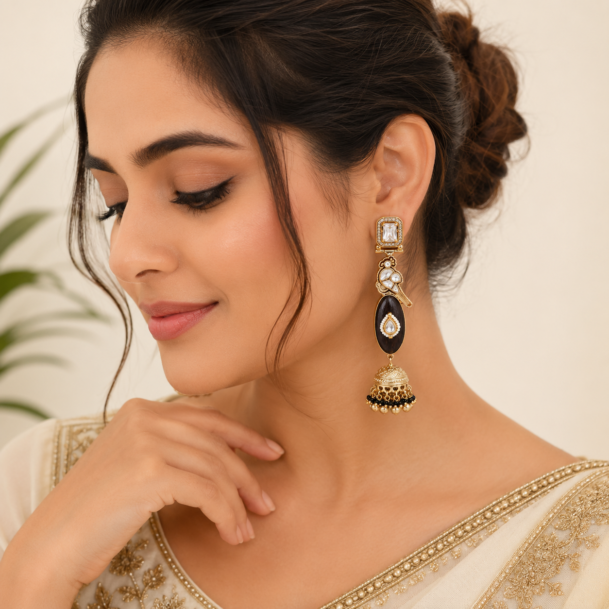 Midnight Pearl Jhumka Earrings (55627)