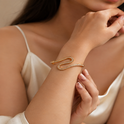 Women’s Gold-Tone Crystal Wave Cuff Bracelet (59742)