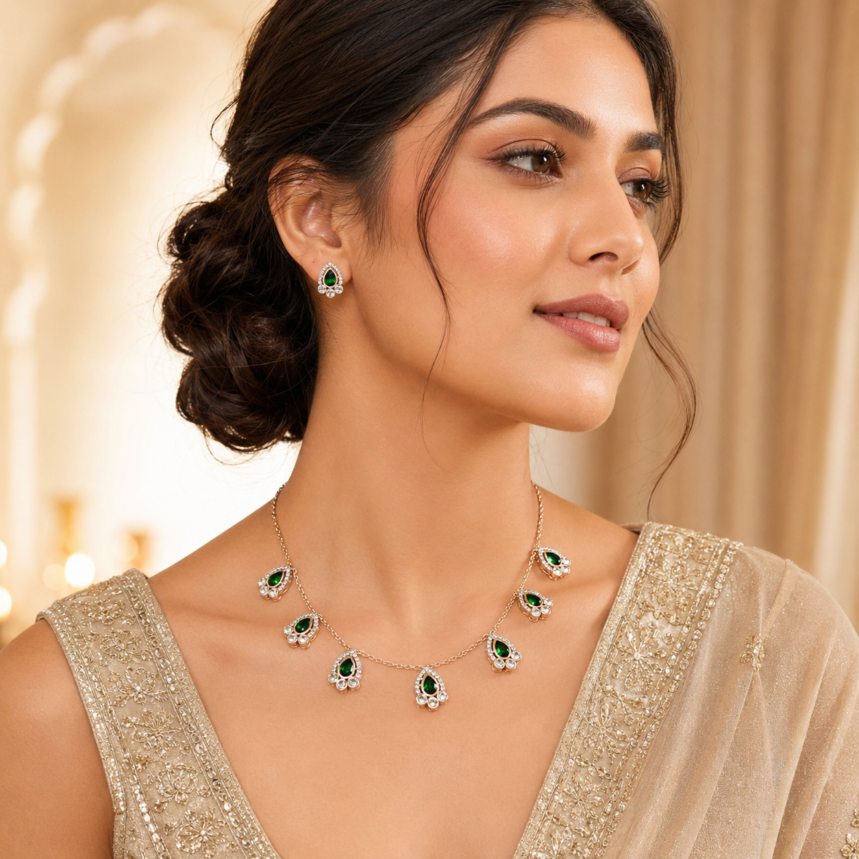 Emerald Teardrop Elegance Necklace Set