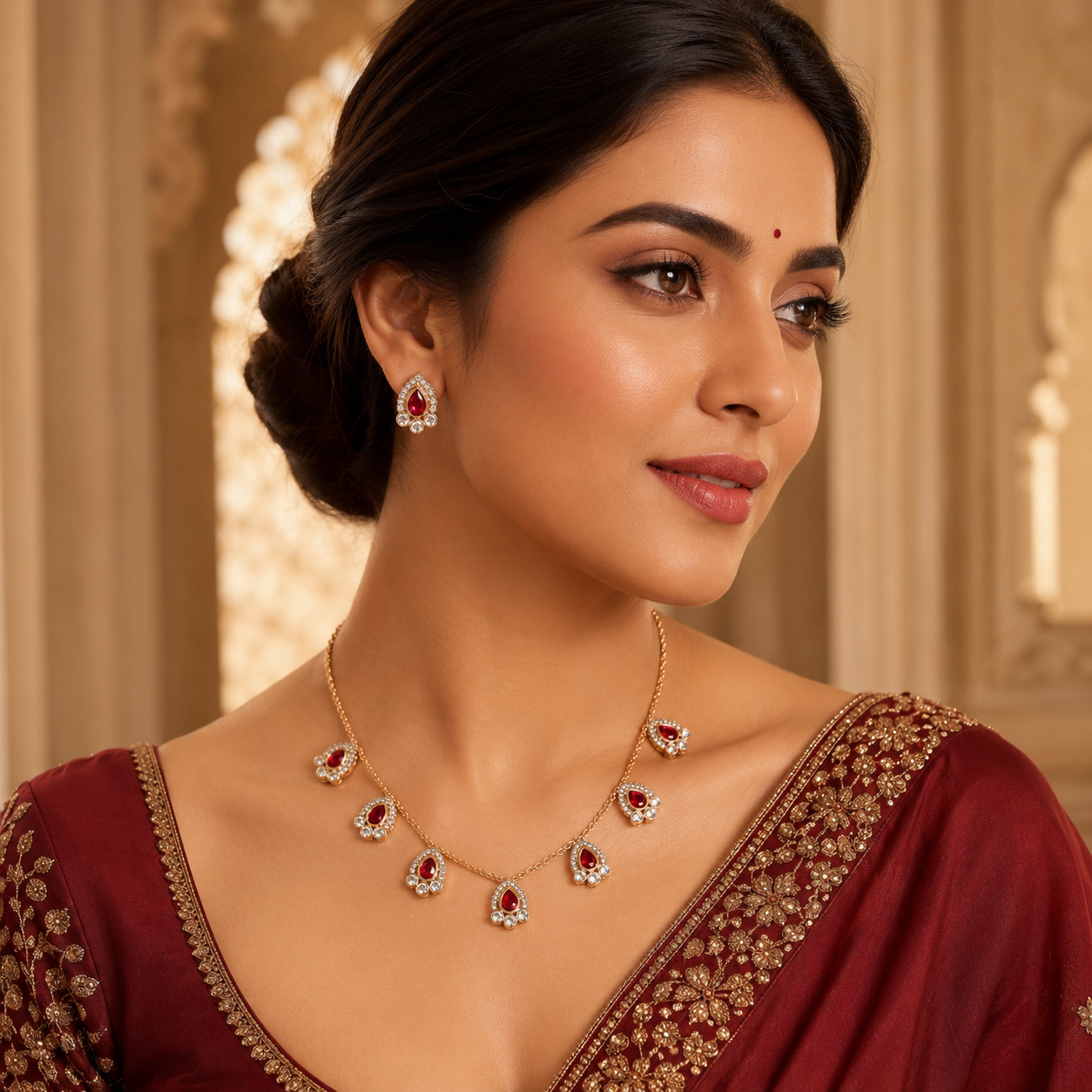 Royal Crimson Teardrop Necklace Set