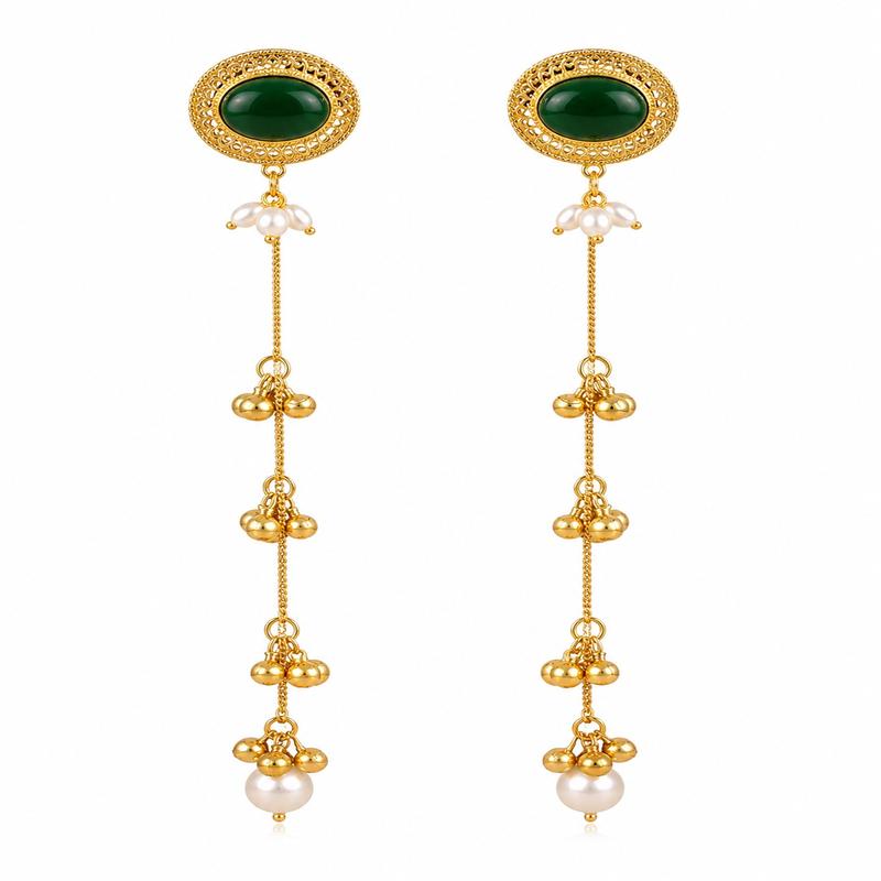 Emerald Ghungroo Cascade Earrings (53464)