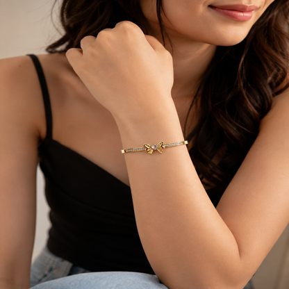 Women’s Gold Bow Crystal Bangle Bracelet (58738)